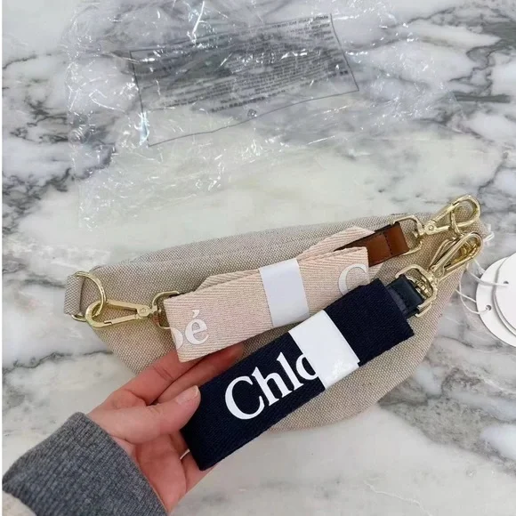 Chloe Girl's Canvas Bum / Fanny Bag Body Bag Canvas Beige and Tan, Navy Strap - Picture 6 of 6